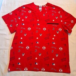 Boston Red Sox men's size Large, 1 chest pocket, red, navy & white, VGUC